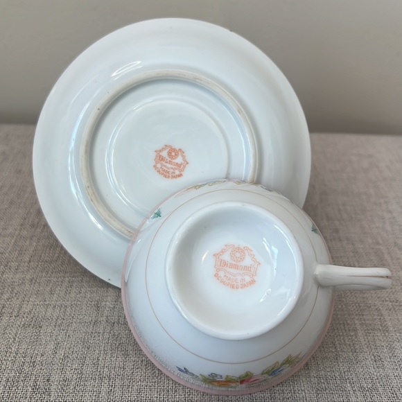 Diamond Asian Inspired Teacup and Saucer - Picture 7 of 9